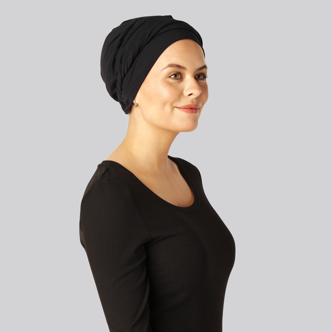 Gedraaide bamboe tulband in zwart voor vrouwen