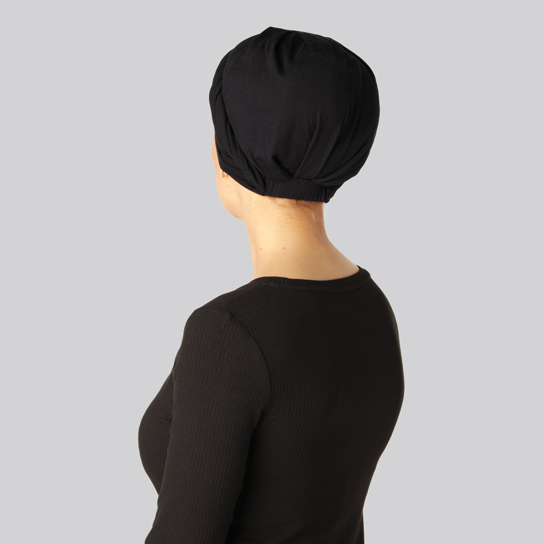 Gedraaide bamboe tulband in zwart voor vrouwen