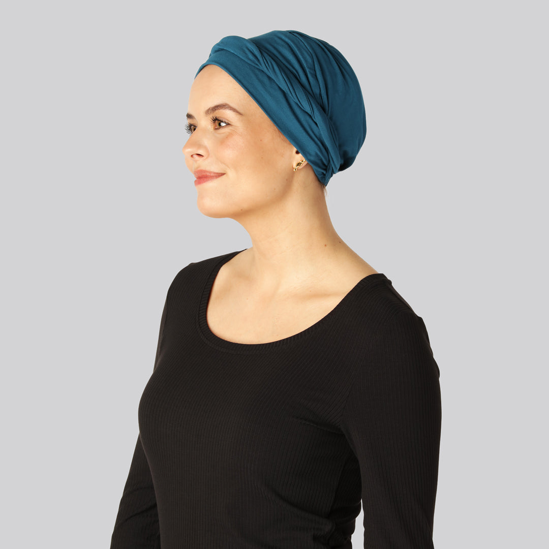 Gedraaide bamboe tulband in blauw voor vrouwen