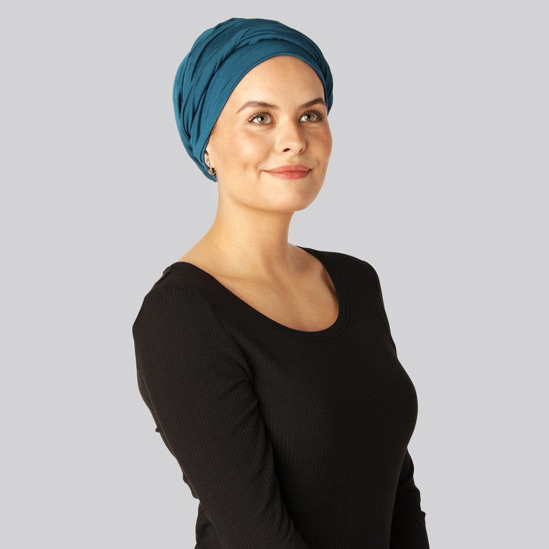 Gedraaide bamboe tulband in blauw voor vrouwen