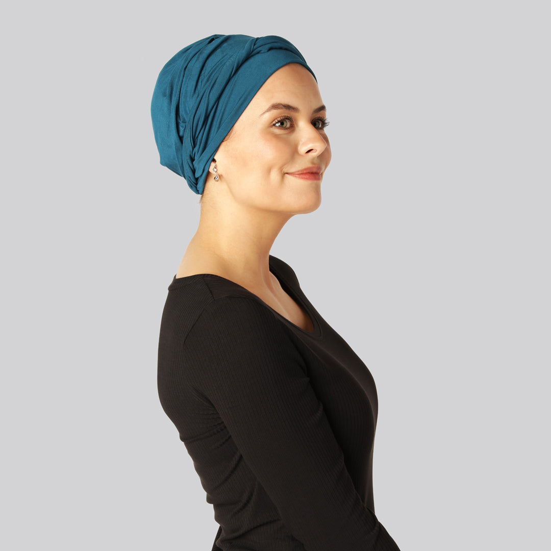 Gedraaide bamboe tulband in blauw voor vrouwen