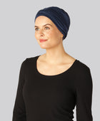 Gedraaide bamboe tulband in marineblauw voor dames