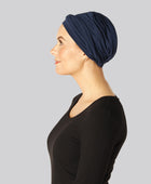 Gedraaide bamboe tulband in marineblauw voor dames