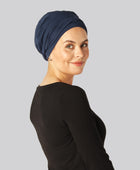 Gedraaide bamboe tulband in marineblauw voor dames