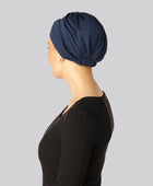 Gedraaide bamboe tulband in marineblauw voor dames