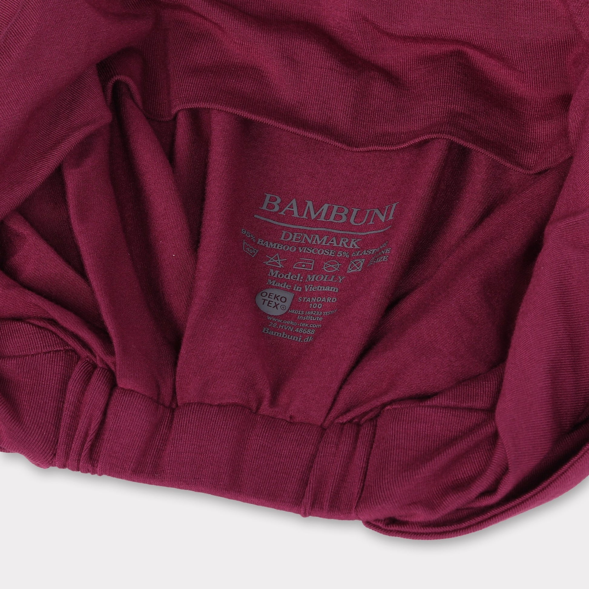 Gedraaide bamboe tulband in bordeauxrood voor vrouwen