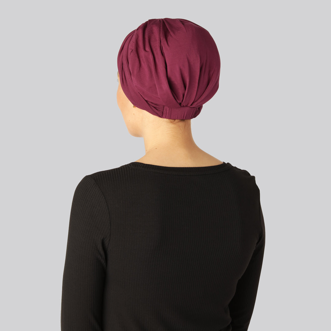 Gedraaide bamboe tulband in bordeauxrood voor vrouwen