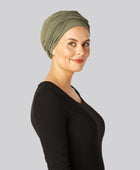 Gedraaide bamboe tulband in olijfgroen voor vrouwen