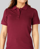 Damespolo van bamboe in bordeauxrood.