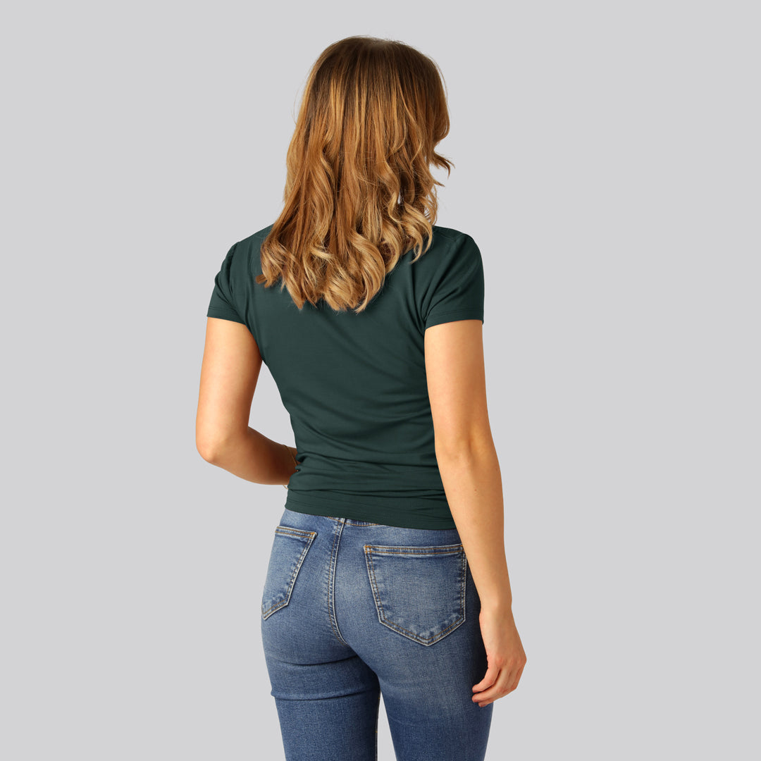 Bambuni bamboe T-shirts met ronde hals voor dames in groen