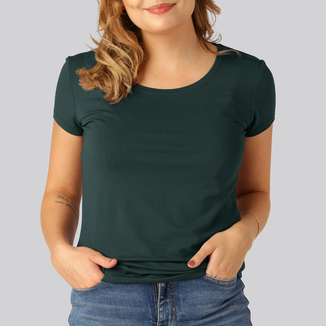 Bambuni bamboe T-shirts met ronde hals voor dames in groen
