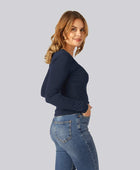 Bamboe T-shirt met lange mouwen in marineblauw voor dames