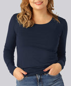 Bamboe T-shirt met lange mouwen in marineblauw voor dames