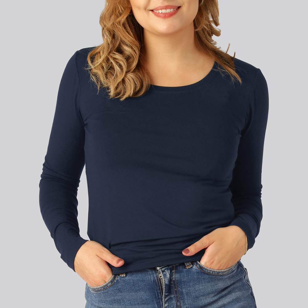 Bamboe T-shirt met lange mouwen in marineblauw voor dames