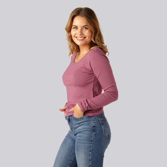 Bamboe T-shirt met lange mouwen in oudroze voor dames