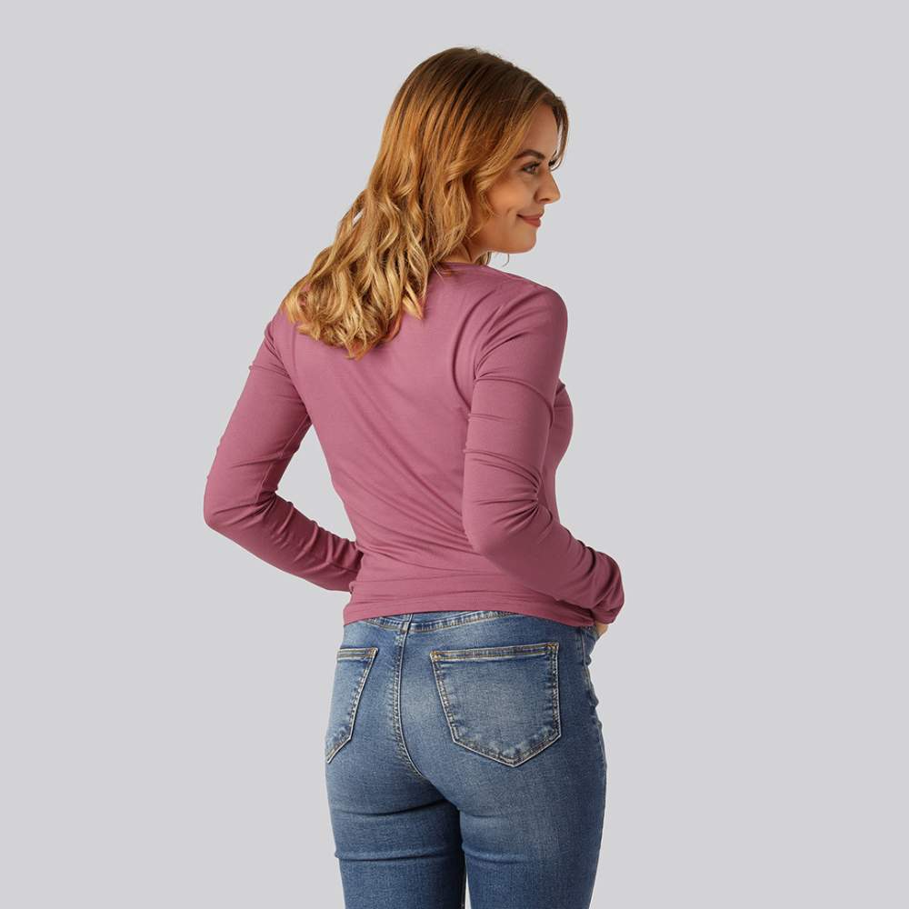 Bamboe T-shirt met lange mouwen in oudroze voor dames