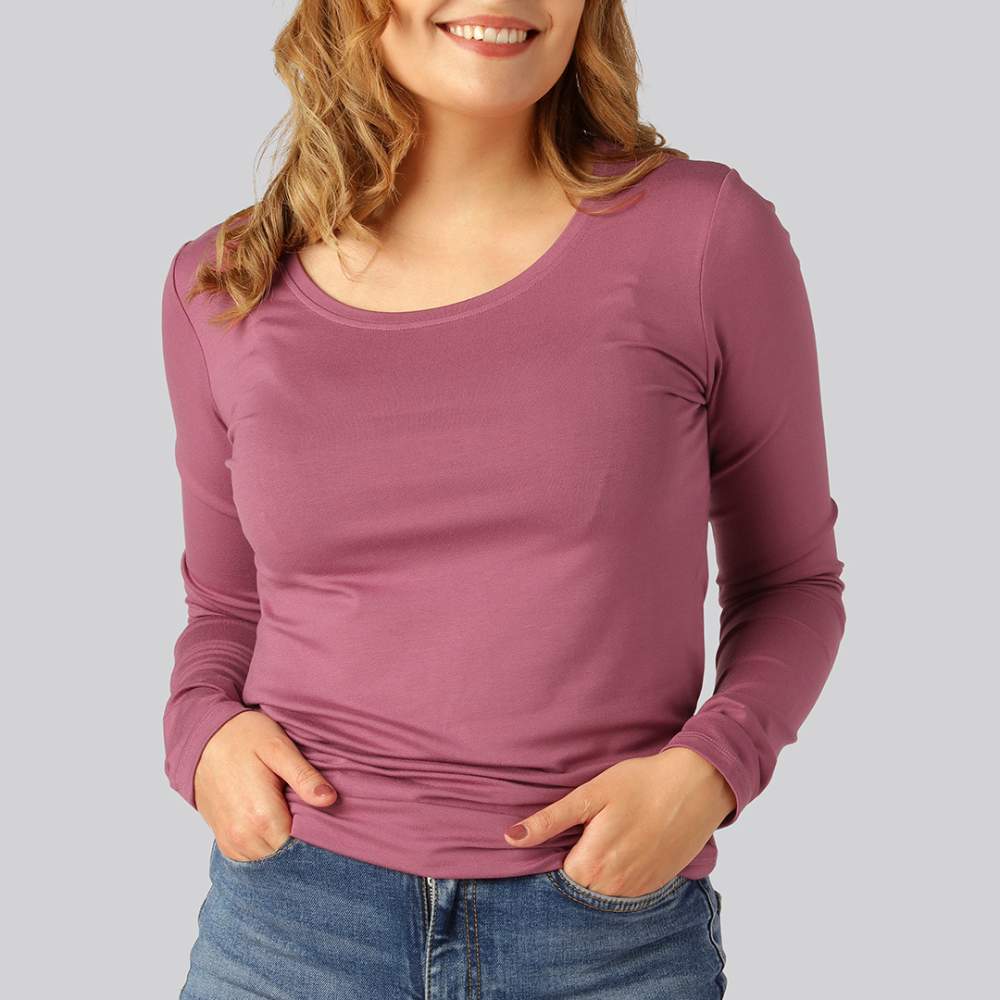 Bamboe T-shirt met lange mouwen in oudroze voor dames