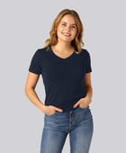 Bamboe T-shirt met V-hals in marineblauw voor dames