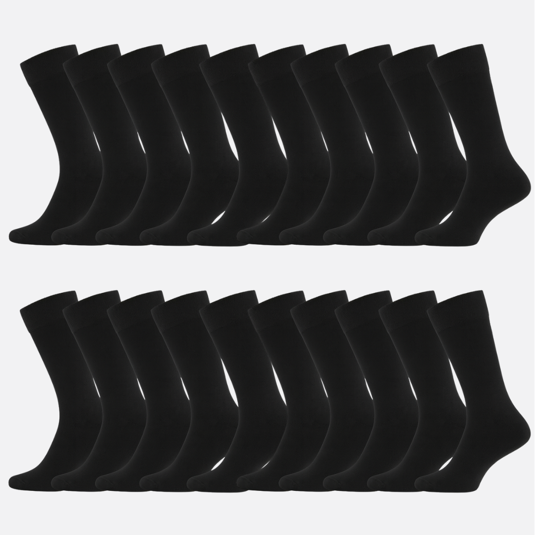 Bamboe sokken in zwart voor heren, verpakking van 20 stuks.