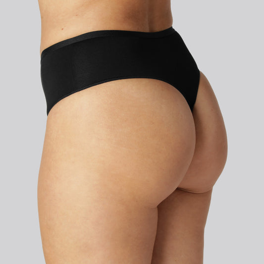 Bamboe string met hoge taille in zwart voor dames