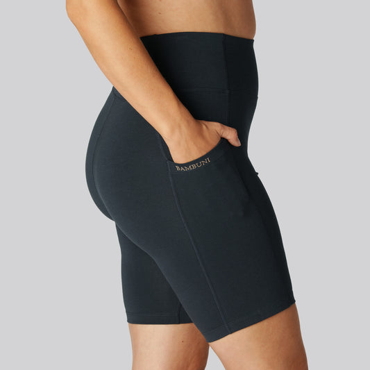 Bamboe fitnessshorts in marineblauw voor dames