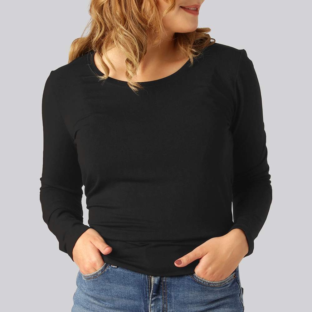 Bamboe T-shirt met lange mouwen in zwart voor dames