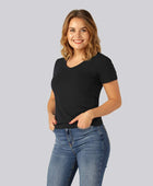 Bamboe T-shirt met V-hals in zwart voor dames