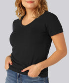 Bamboe T-shirt met V-hals in zwart voor dames