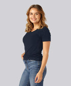 Bamboe T-shirt met V-hals in marineblauw voor dames