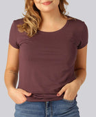 Bamboe T-shirt met ronde hals in bordeauxrood voor dames