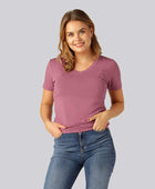 Bamboe T-shirt met V-hals in oudroze voor dames
