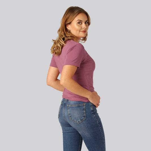 Bamboe T-shirt met V-hals in oudroze voor dames