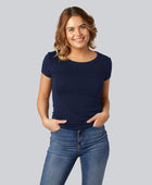 Bamboe T-shirt met ronde hals in marineblauw voor dames