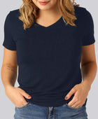 Bamboe T-shirt met V-hals in marineblauw voor dames