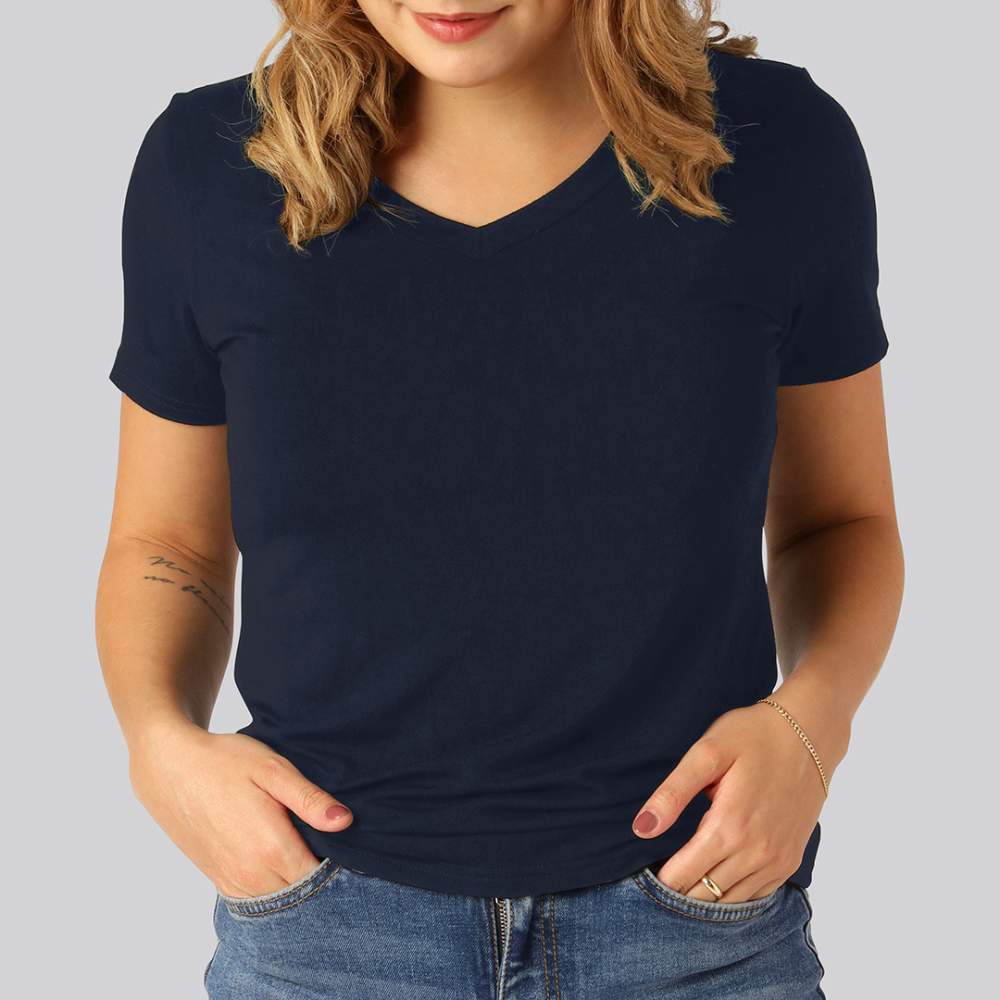 Bamboe T-shirt met V-hals in marineblauw voor dames