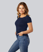 Bamboe T-shirt met ronde hals in marineblauw voor dames