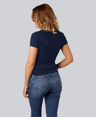 Bamboe T-shirt met ronde hals in marineblauw voor dames