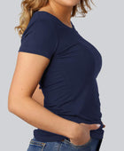 Bamboe T-shirt met ronde hals in marineblauw voor dames