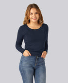 Bamboe T-shirt met lange mouwen in marineblauw voor dames