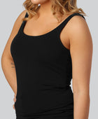 Damestop van bamboe in zwart met brede bandjes