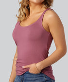 Damestop van bamboe in oudroze met brede bandjes