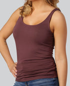 Damestop van bamboe in bordeauxrood met brede bandjes