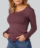 Dames T-shirt met lange mouwen van bamboe in bordeauxrood.