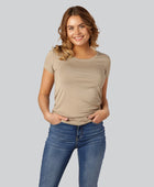 Bamboe T-shirt met ronde hals in beige voor dames