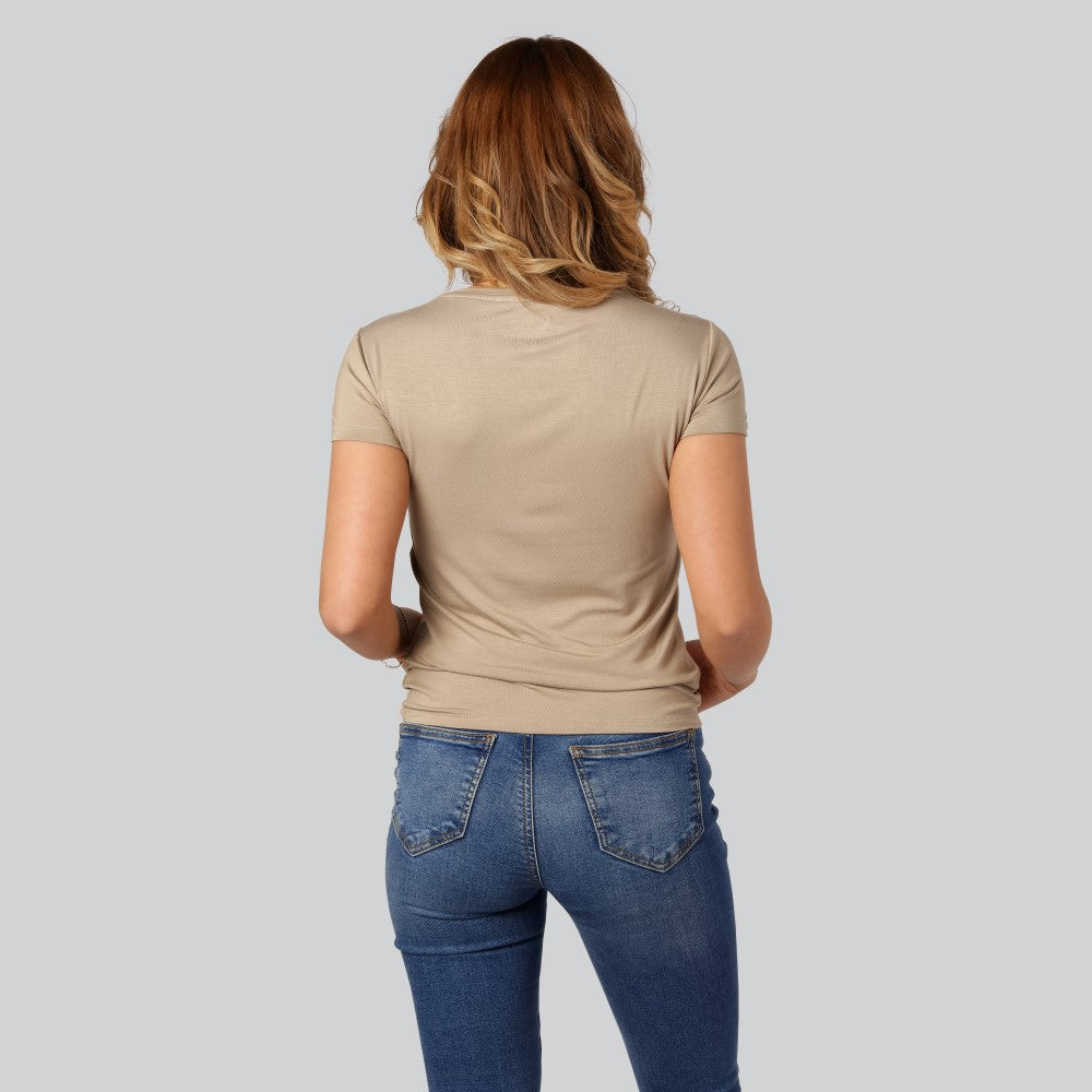 Bamboe T-shirt met ronde hals in beige voor dames