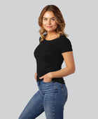 Bamboe T-shirt met ronde hals in zwart voor dames