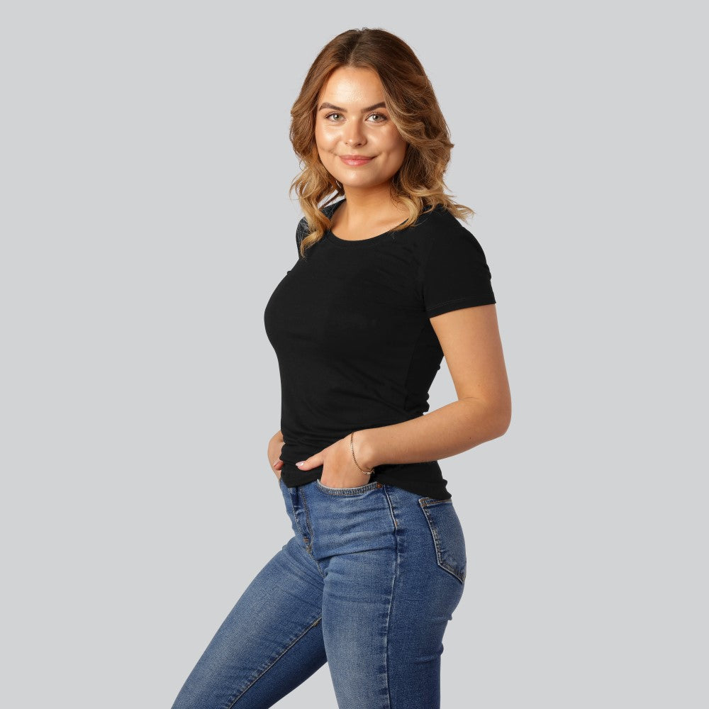 Bamboe T-shirt met ronde hals in zwart voor dames