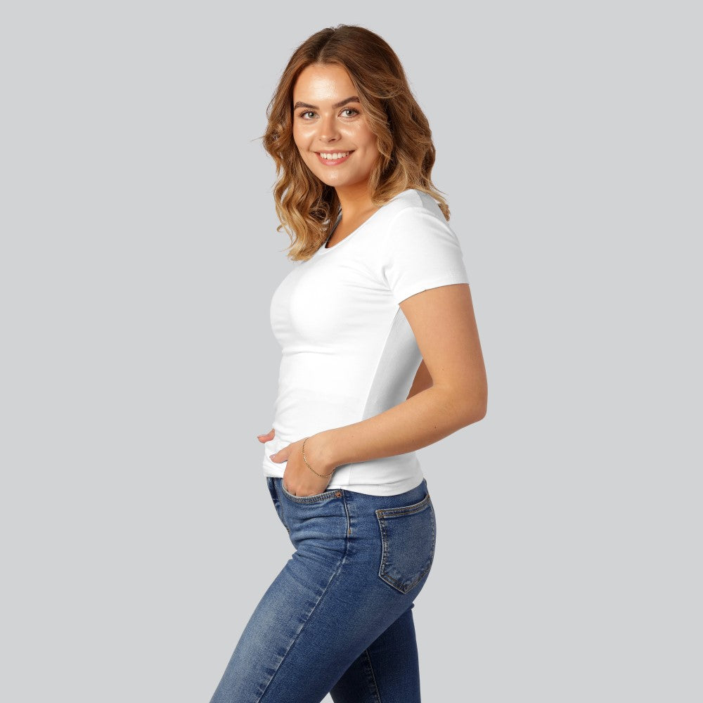 Bamboe T-shirt met ronde hals in wit voor dames