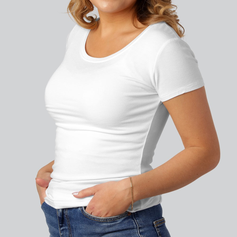 Bamboe T-shirt met ronde hals in wit voor dames