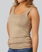 Damestop van bamboe in beige met brede bandjes